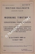 Working Timetable of Conditional Train Services - Section YH - King's Cross and Berwick; Cambridge; Lincolnshire; Humberside, Tees, Tyne, Carlisle, Darlington, Northallerton, Consett - 6 October 1980 to 10 May 1981 by British Railways Eastern Region